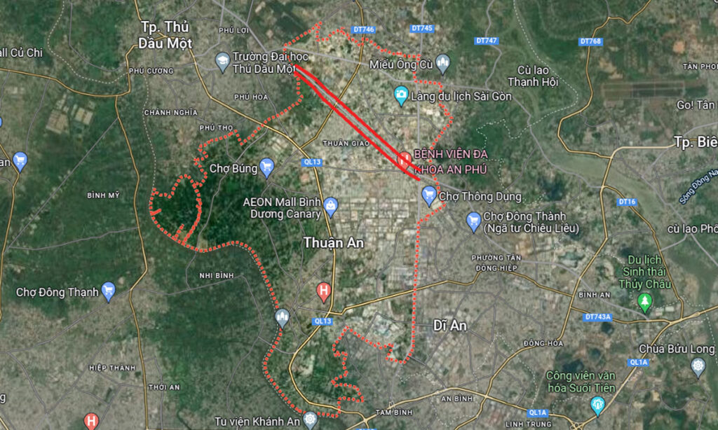 Dưới đây là toàn cảnh vành đai 3 đoạn đi qua 3 phường An Phú, Thuận Giao và Bình Chuẩn dài khoảng 7 km.